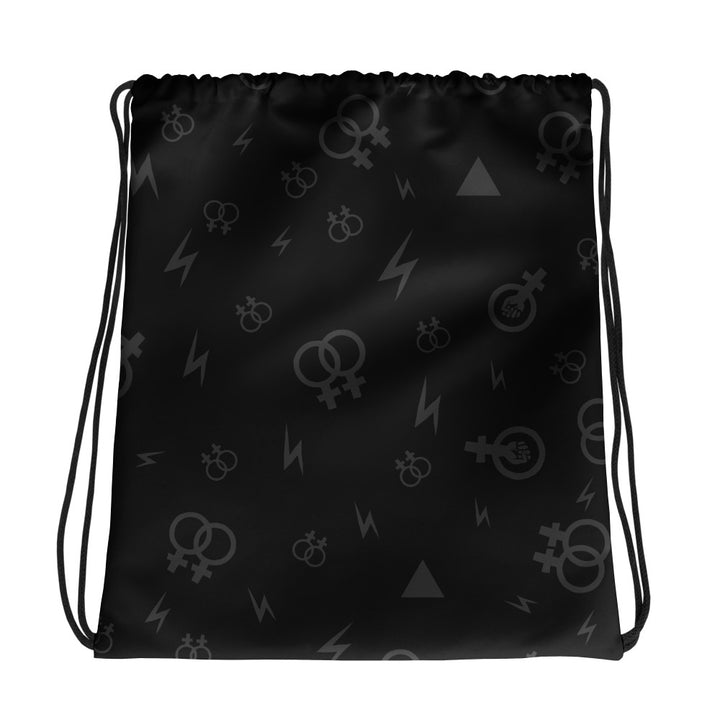 Lesbian Symbols on Black Drawstring bag Bags The Rainbow Stores