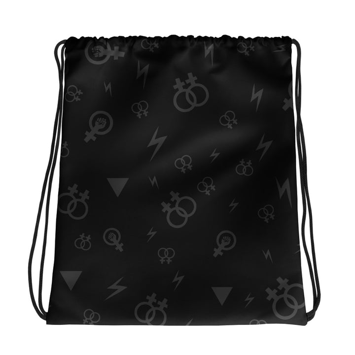Lesbian Symbols on Black Drawstring bag Bags The Rainbow Stores