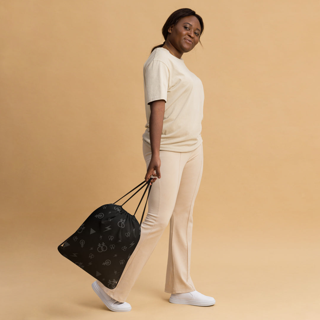 Lesbian Symbols on Black Drawstring bag Bags The Rainbow Stores