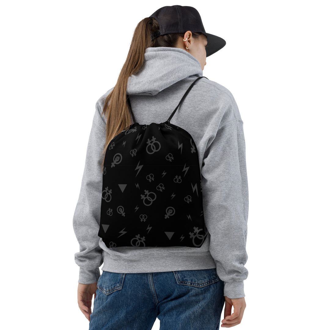 Lesbian Symbols on Black Drawstring bag Bags The Rainbow Stores