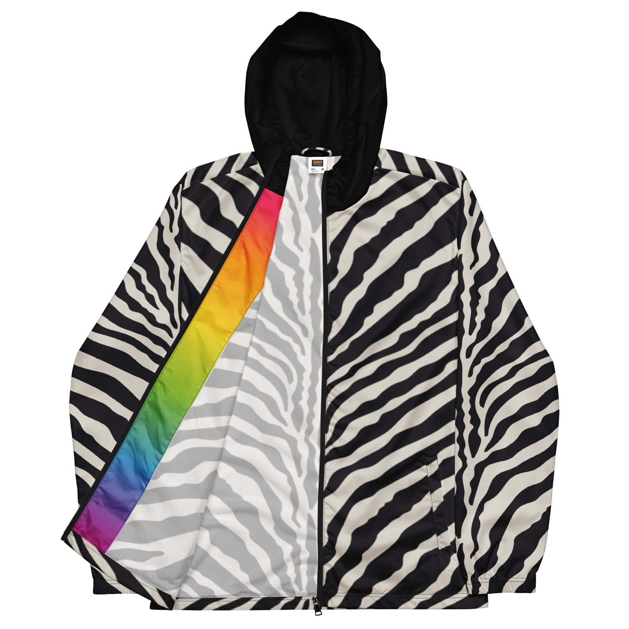 Zebra Print Windbreaker With Rainbow Pride Inside
