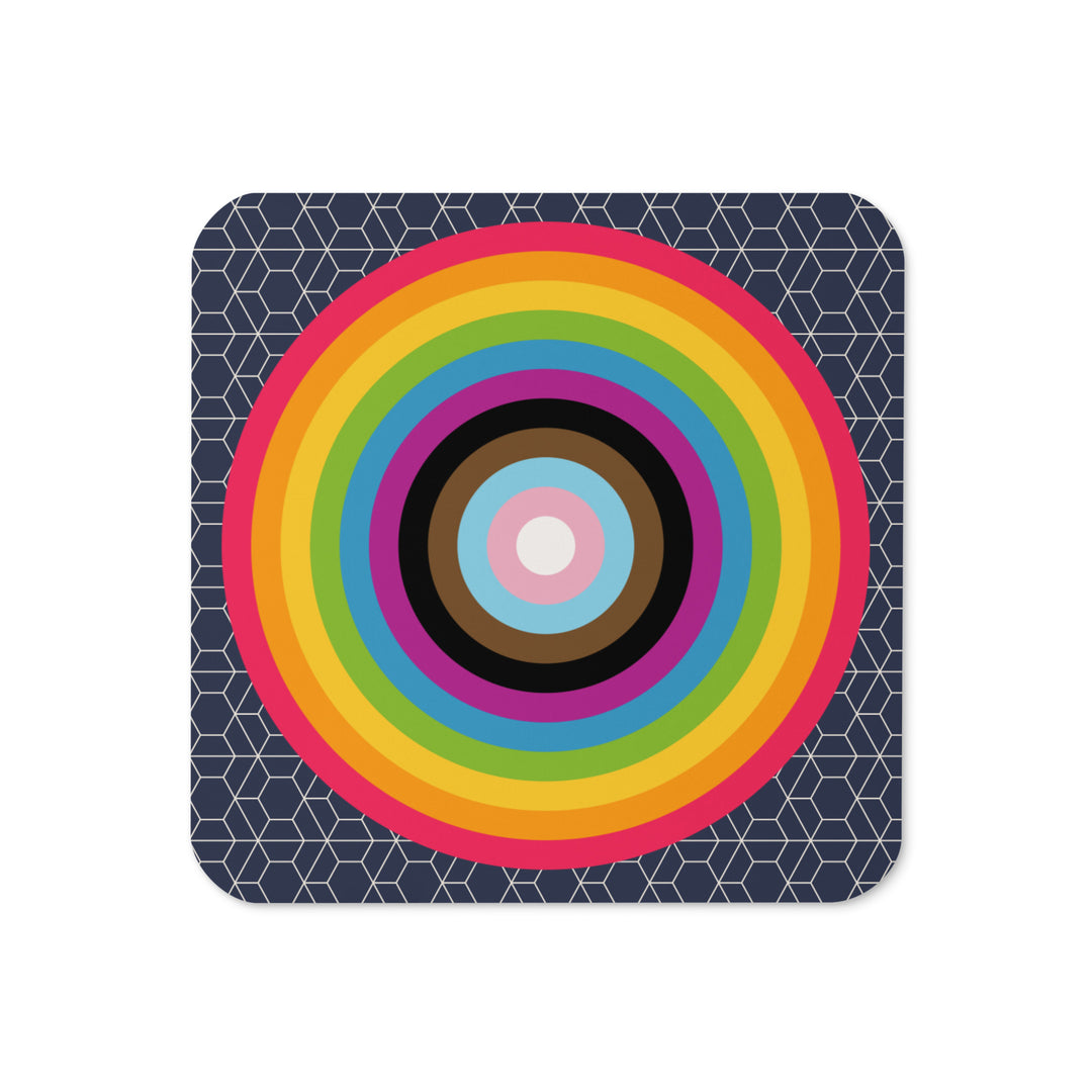 Reverse Progressive Pride Flag Colours Roundel on Hexagons Coaster Coaster The Rainbow Stores