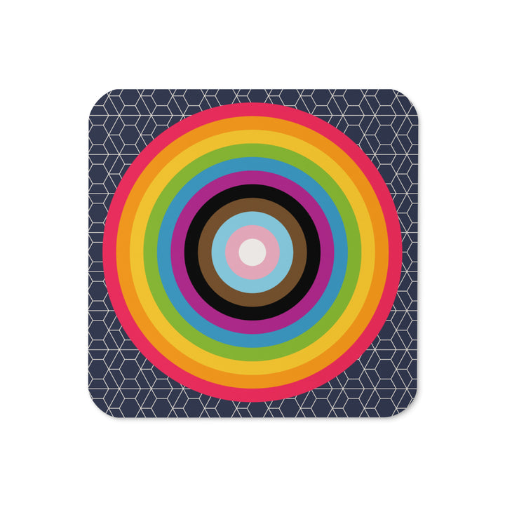 Reverse Progressive Pride Flag Colours Roundel on Hexagons Coaster Coaster The Rainbow Stores