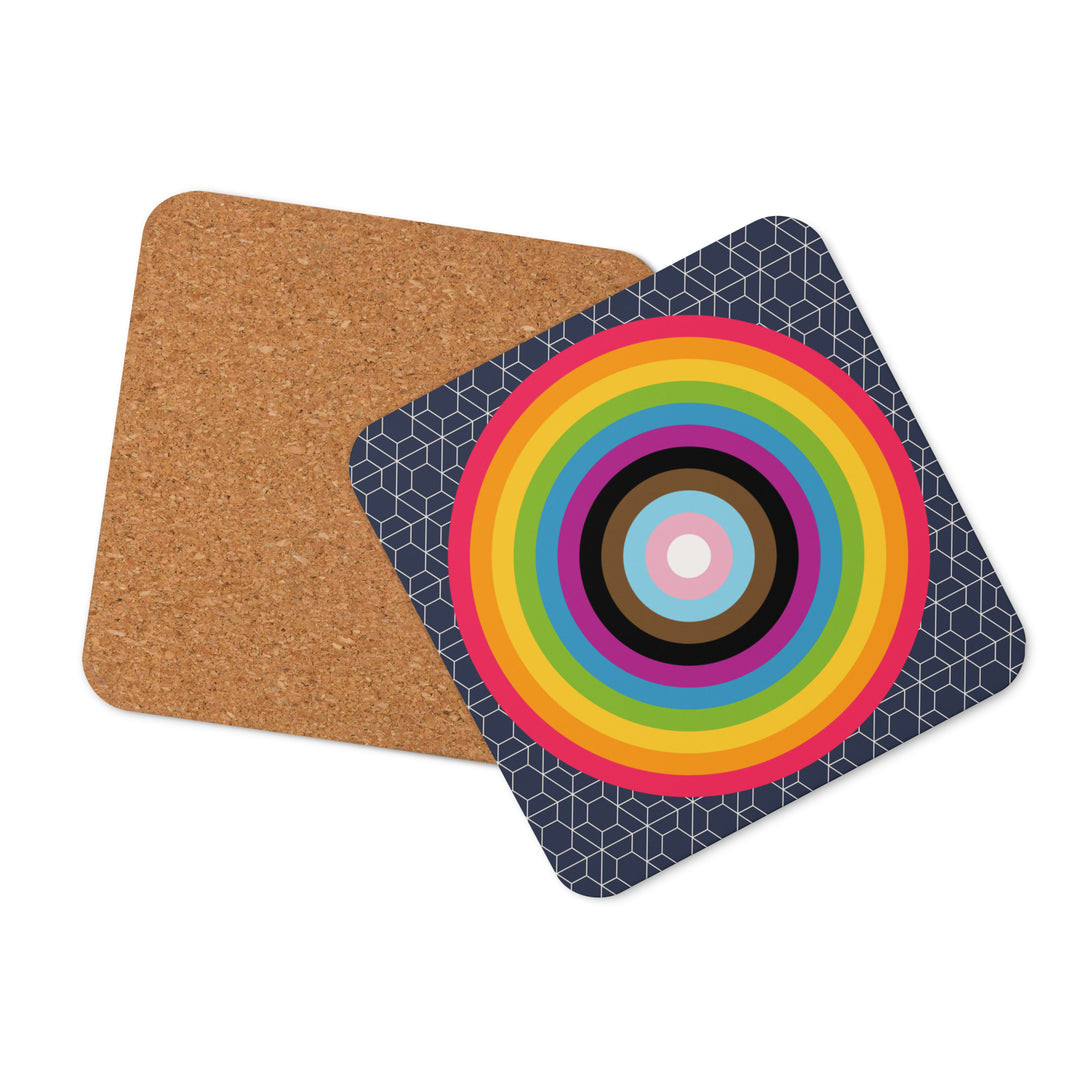 Reverse Progressive Pride Flag Colours Roundel on Hexagons Coaster Coaster The Rainbow Stores