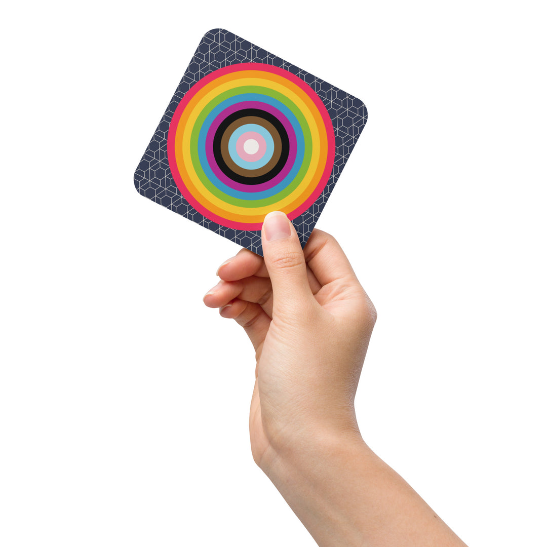 Reverse Progressive Pride Flag Colours Roundel on Hexagons Coaster Coaster The Rainbow Stores