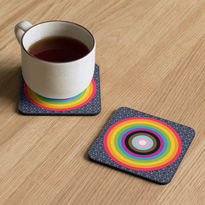 Reverse Progressive Pride Flag Colours Roundel on Hexagons Coaster Coaster The Rainbow Stores