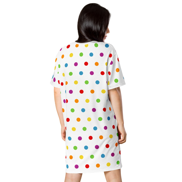 Rainbow Dotty White T-shirt Dress Dresses The Rainbow Stores