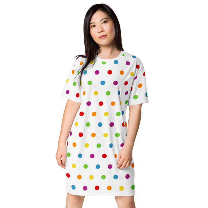 Rainbow Dotty White T-shirt Dress Dresses The Rainbow Stores