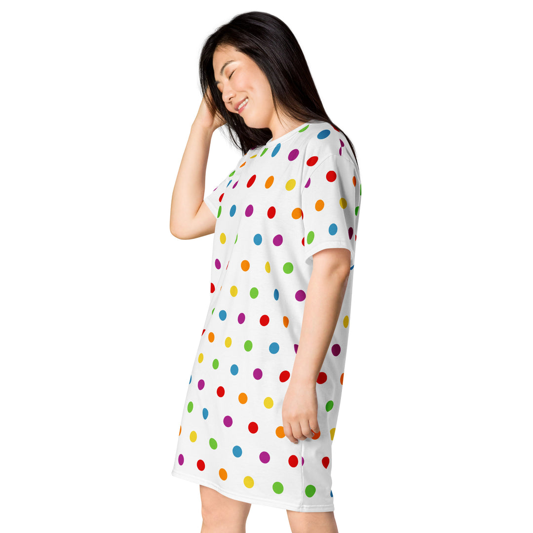 Rainbow Dotty White T-shirt Dress Dresses The Rainbow Stores