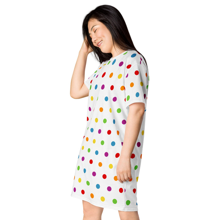 Rainbow Dotty White T-shirt Dress Dresses The Rainbow Stores