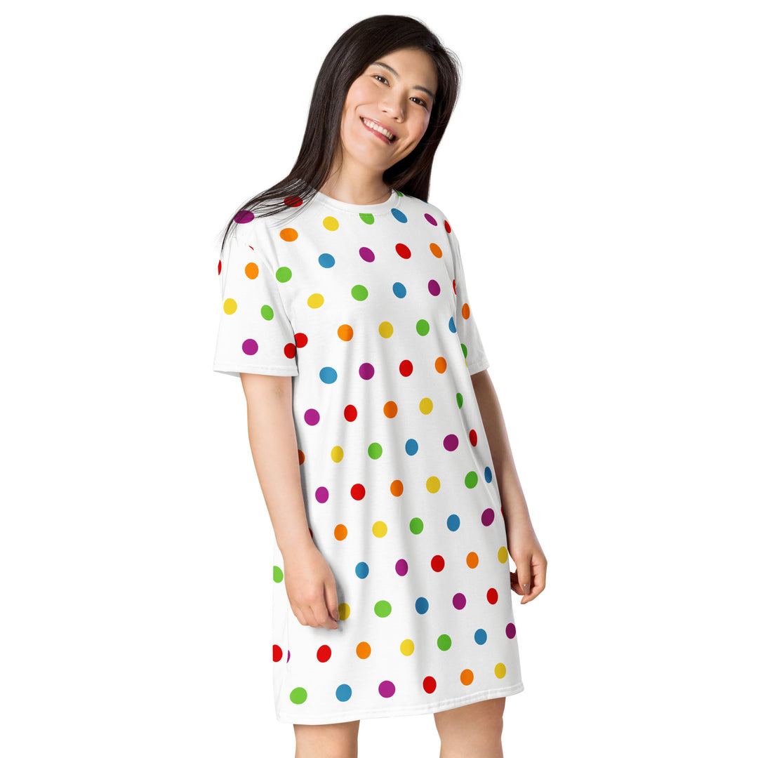 Rainbow Dotty White T-shirt Dress Dresses The Rainbow Stores