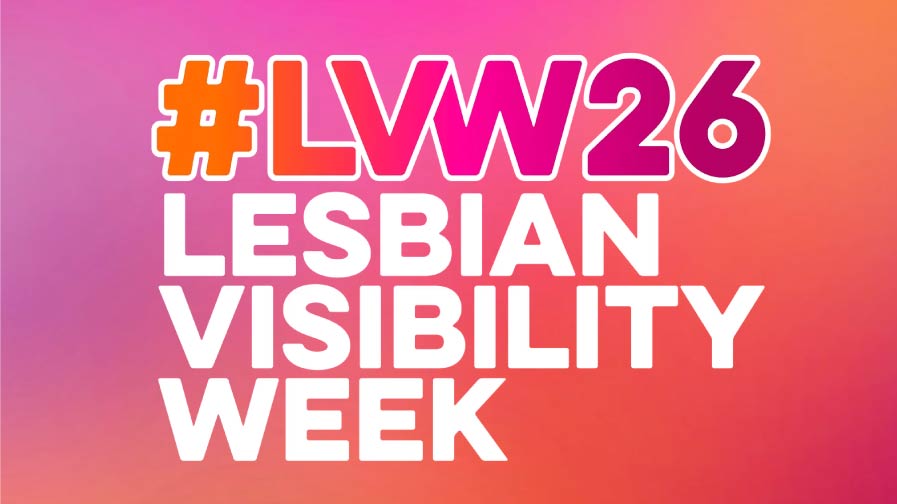 Lesbian Visibility Week logo on a pink and orange graduated background
