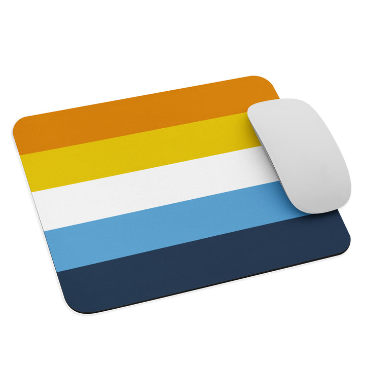 A rectangular mouse pad / mouse mat in the stripes of the Aroace Pride Flag