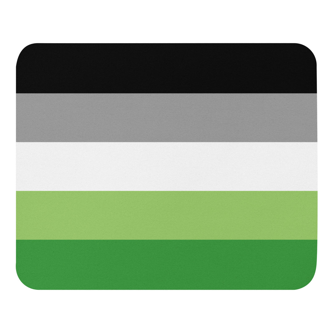 A rectangular mouse pad / mouse mat in the stripes of the Aromantic Pride Flag