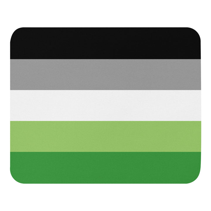 A rectangular mouse pad / mouse mat in the stripes of the Aromantic Pride Flag