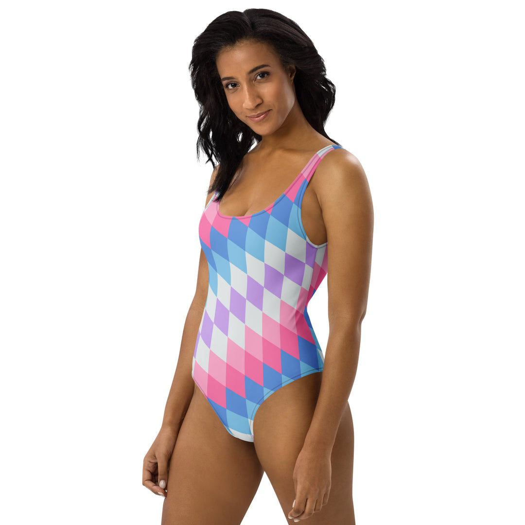 Bigender Pride Flag Diamonds One-Piece Swimsuit Swimwear The Rainbow Stores