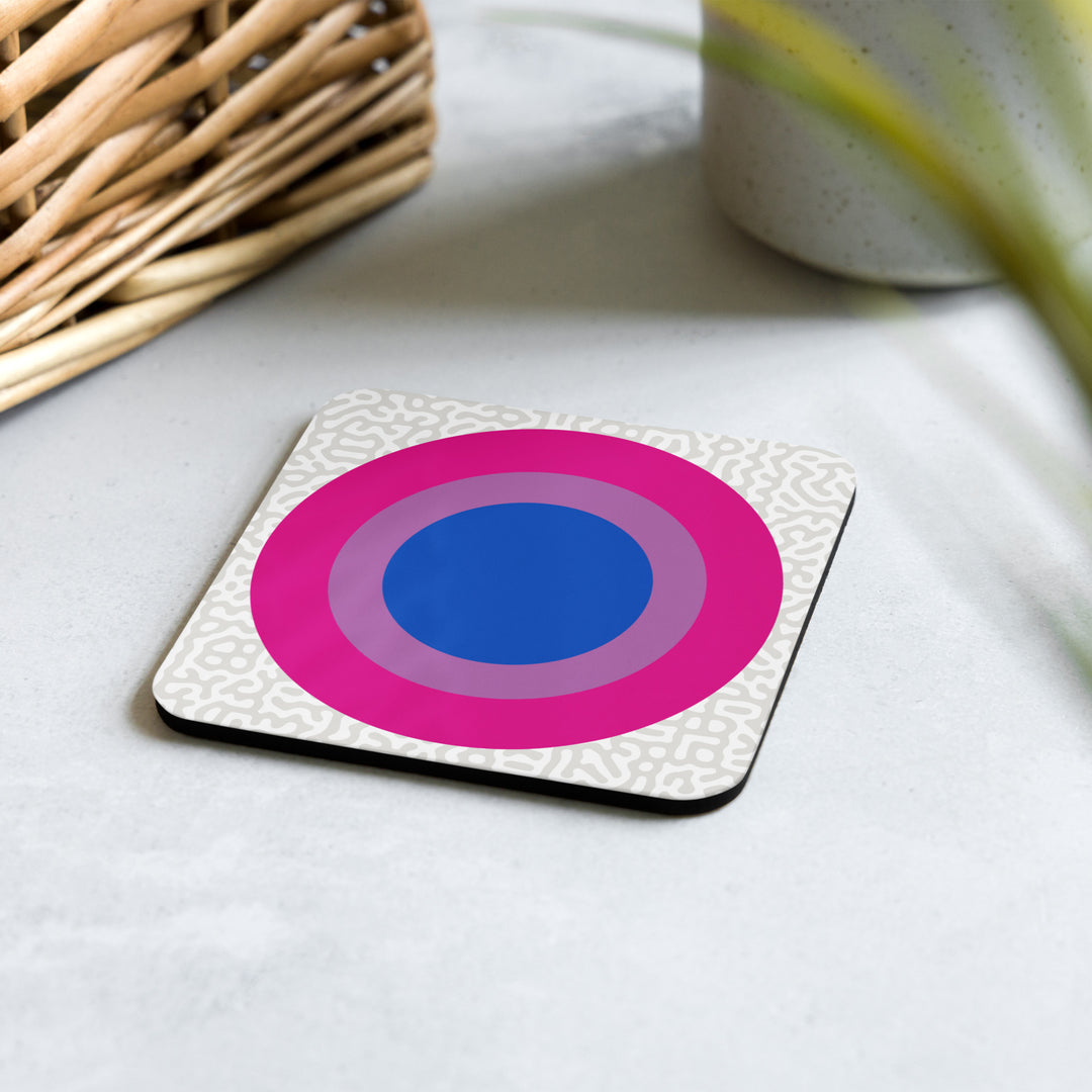 Bisexual Pride Flag Roundel on Abstract Pattern Coaster Coaster The Rainbow Stores