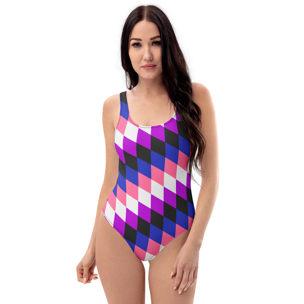 Gender Fluid Pride Flag Diamonds One-Piece Swimsuit Swimwear The Rainbow Stores