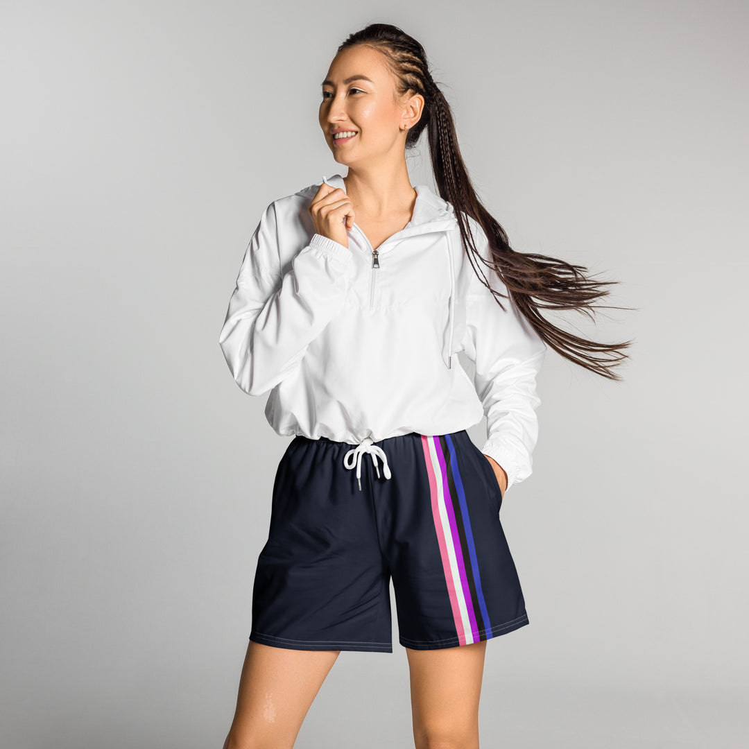 Gender Fluid Pride Flag Stripe Blue Athletic Long Shorts Shorts Long The Rainbow Stores