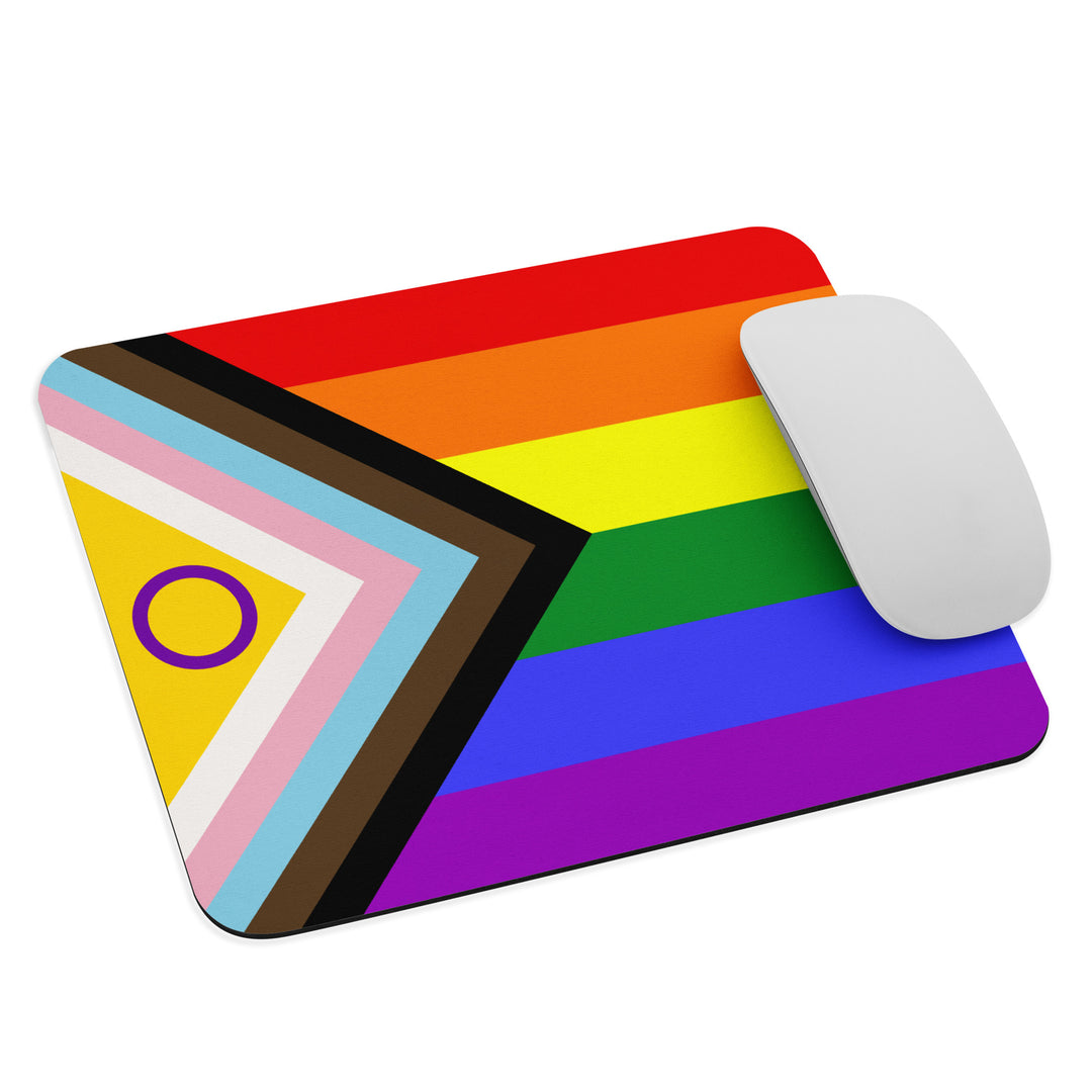 A rectangular mouse pad / mouse mat in the stripes of the Intersex Inclusive  Pride Flag