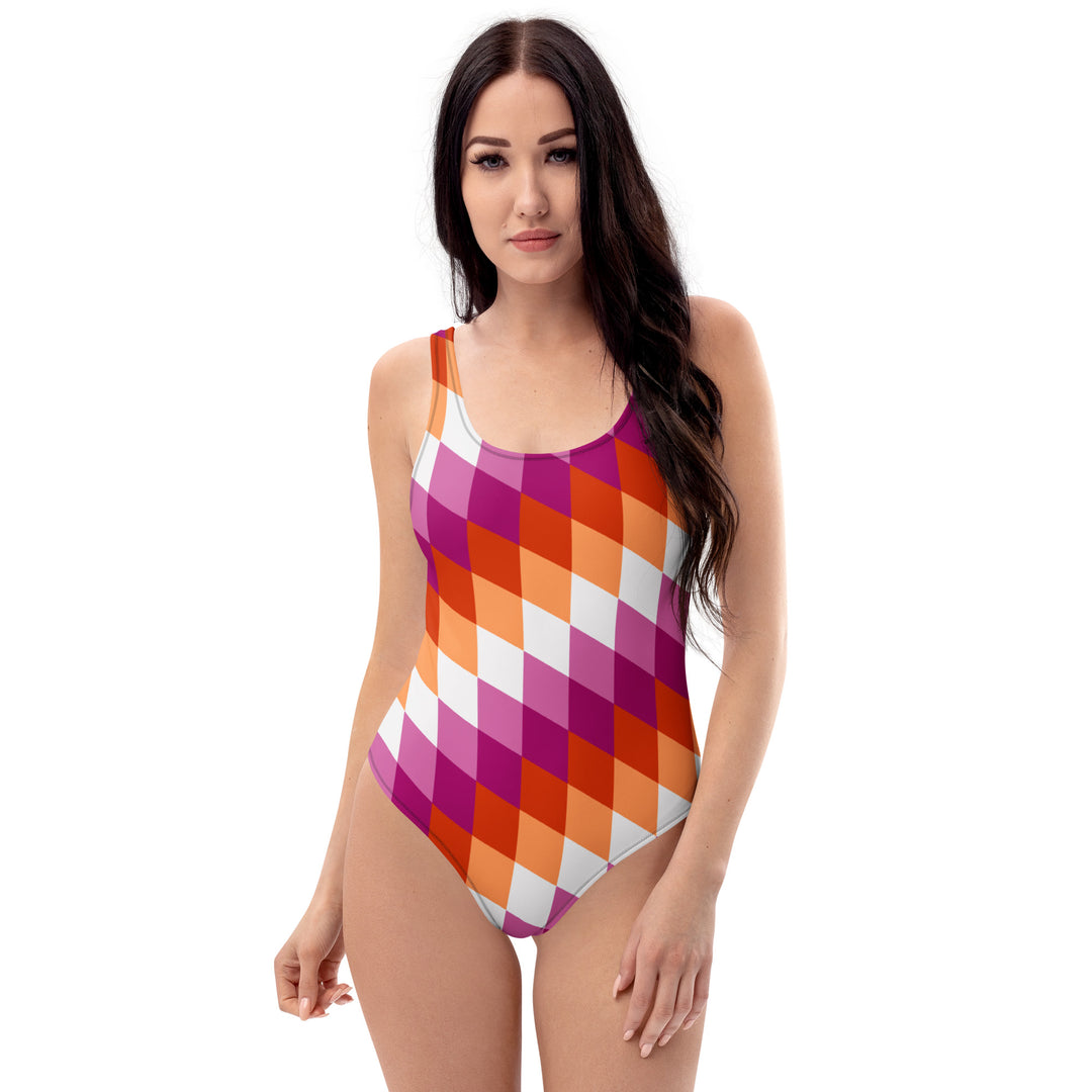 Lesbian Pride Flag Diamonds One-Piece Swimsuit Swimwear The Rainbow Stores