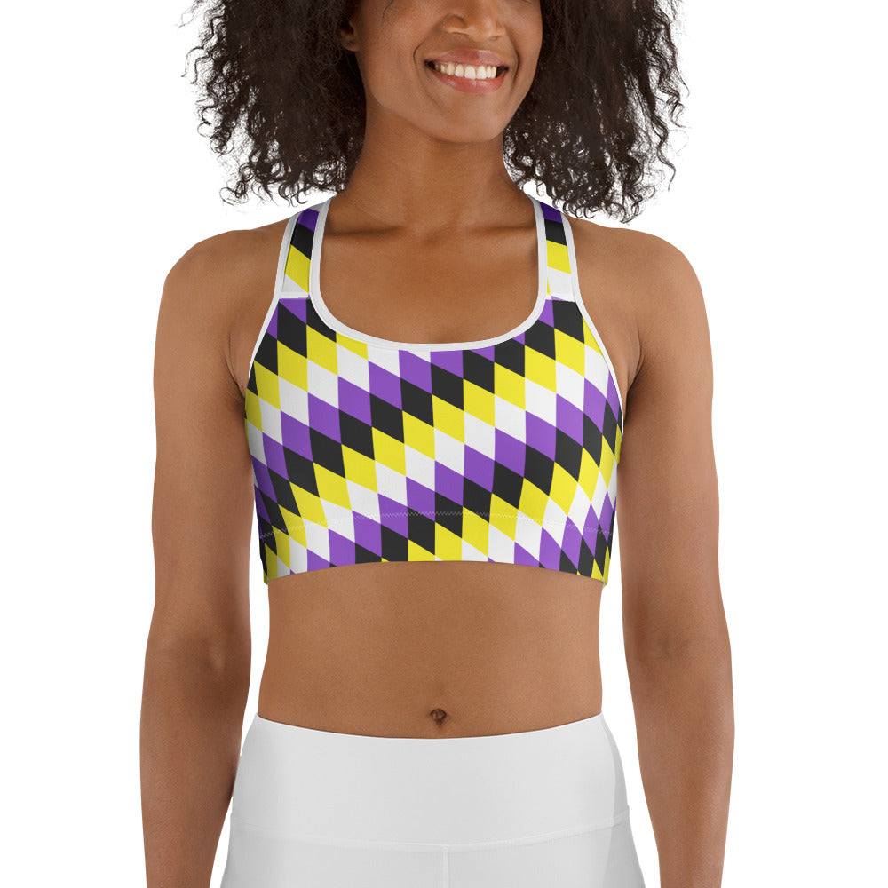 Non Binary Pride Flag Diamonds Sports Bra Sports Bras The Rainbow Stores