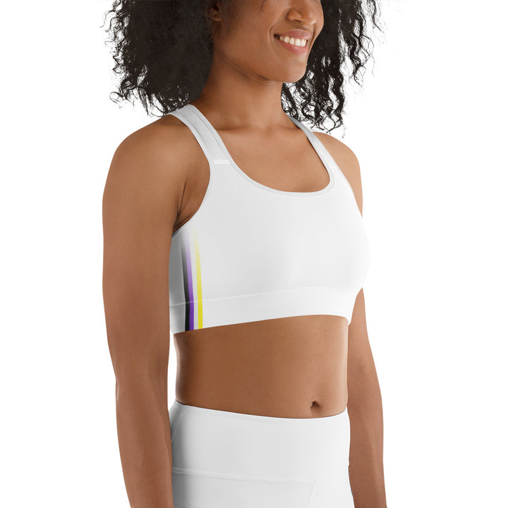 Non Binary Pride Flag Side Fade White Sports Bra Sports Bras The Rainbow Stores