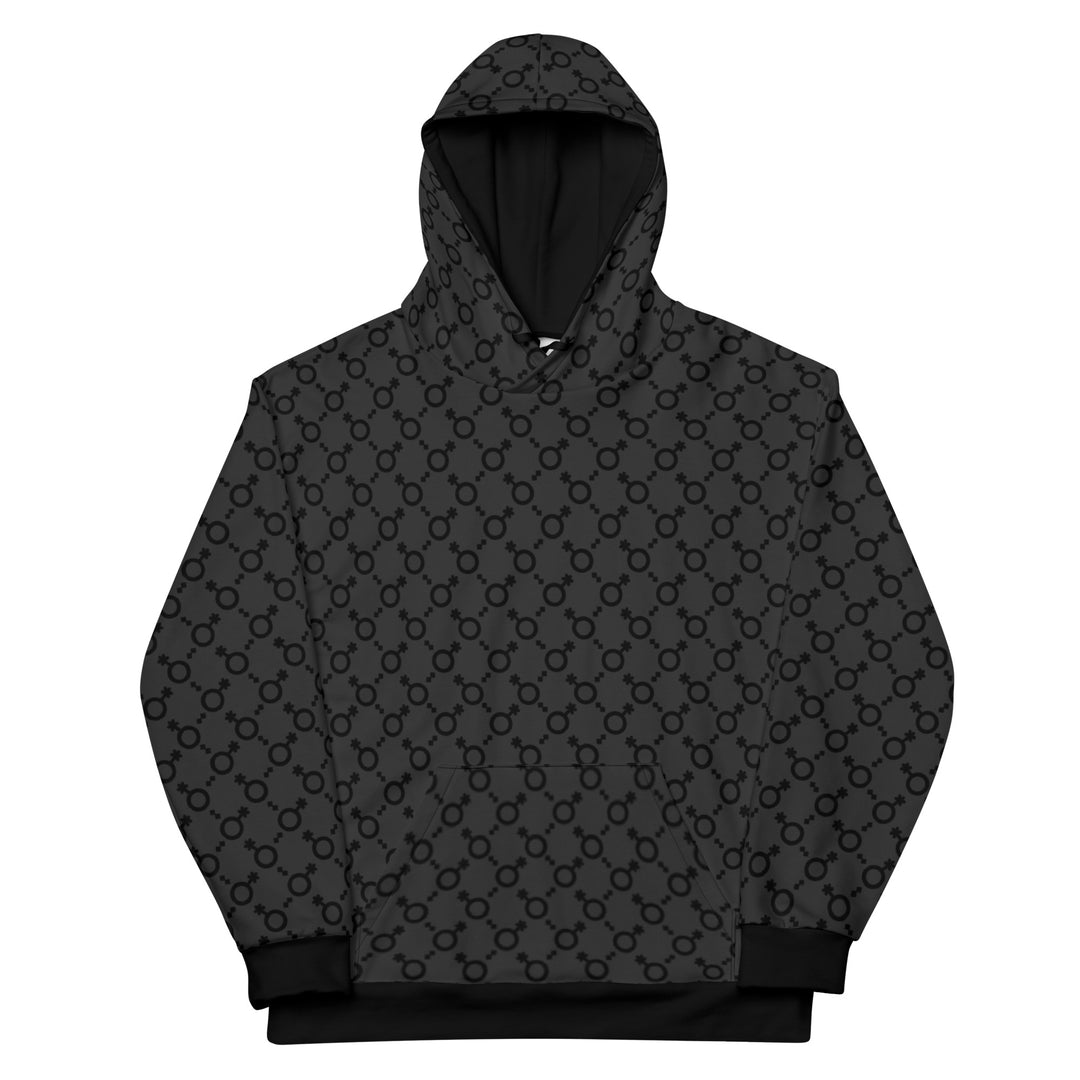Non Binary Symbol Pattern Black/Grey Hoodie Hoodies AOP The Rainbow Stores