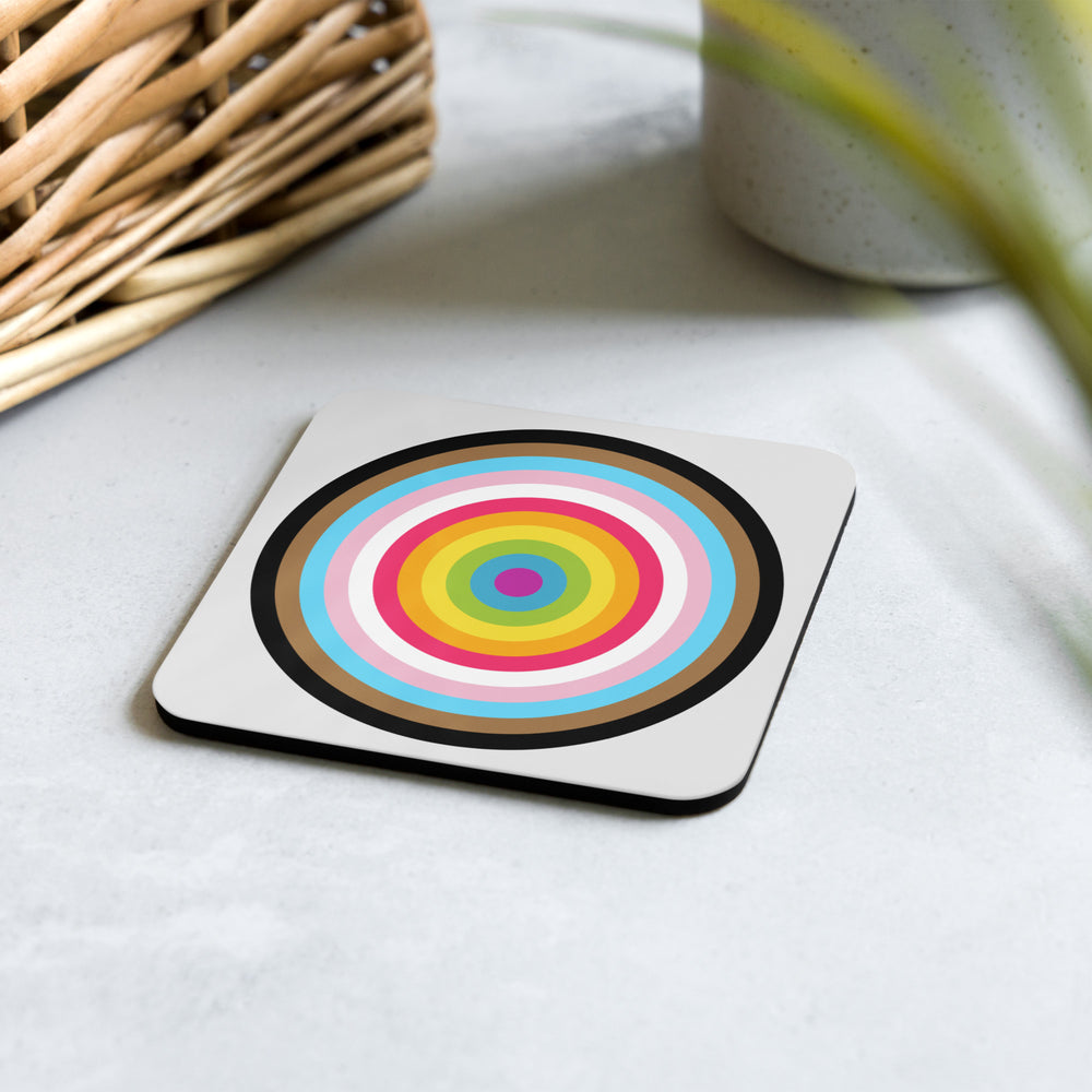 Progressive Pride Flag Colours Roundel Coaster Coaster on a table