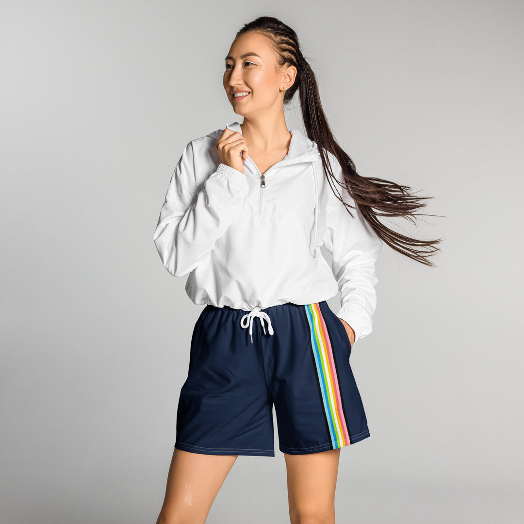 Queer Pride Flag Stripe Blue Athletic Long Shorts Shorts Long The Rainbow Stores