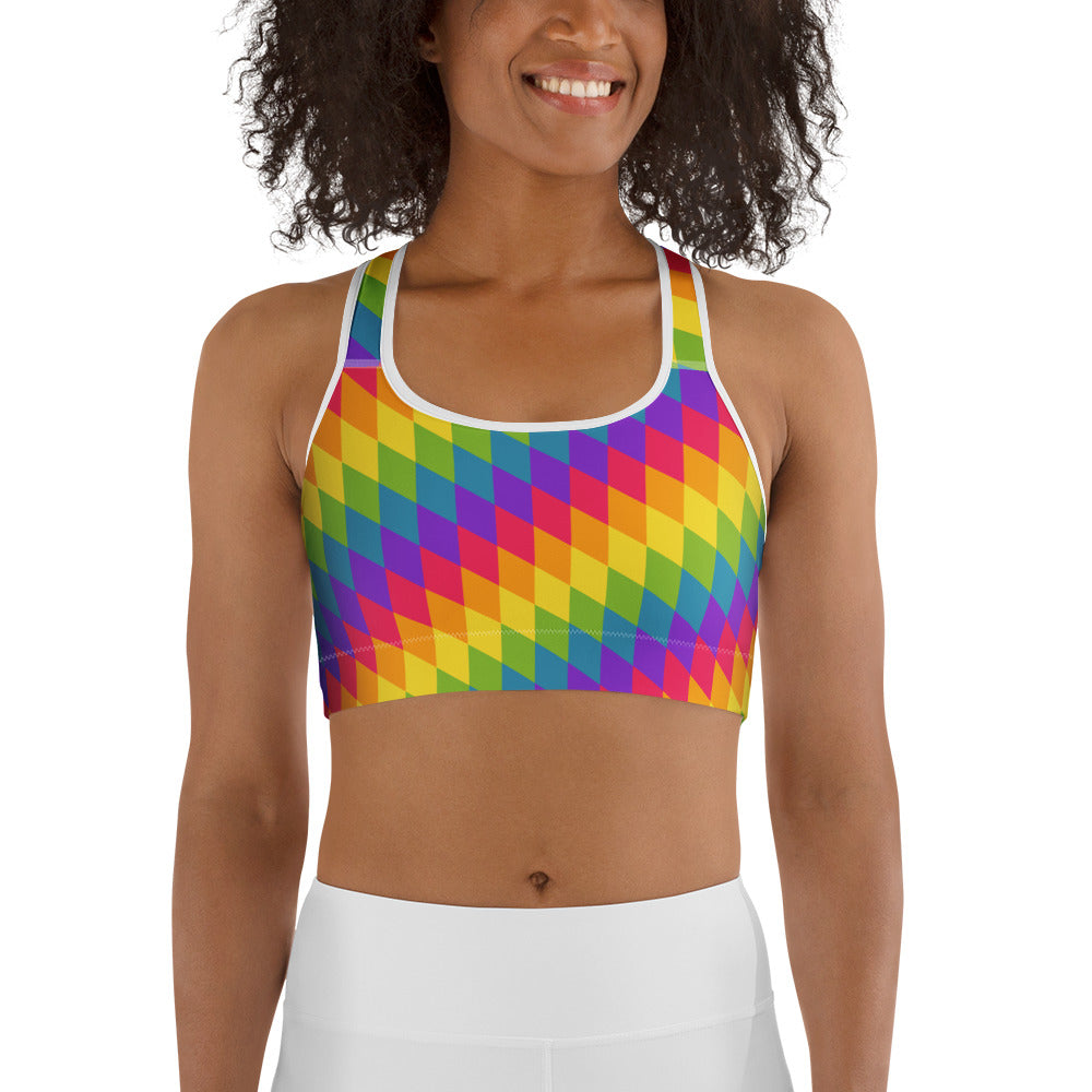 Rainbow Pride Flag Diamonds Sports Bra Sports Bras The Rainbow Stores