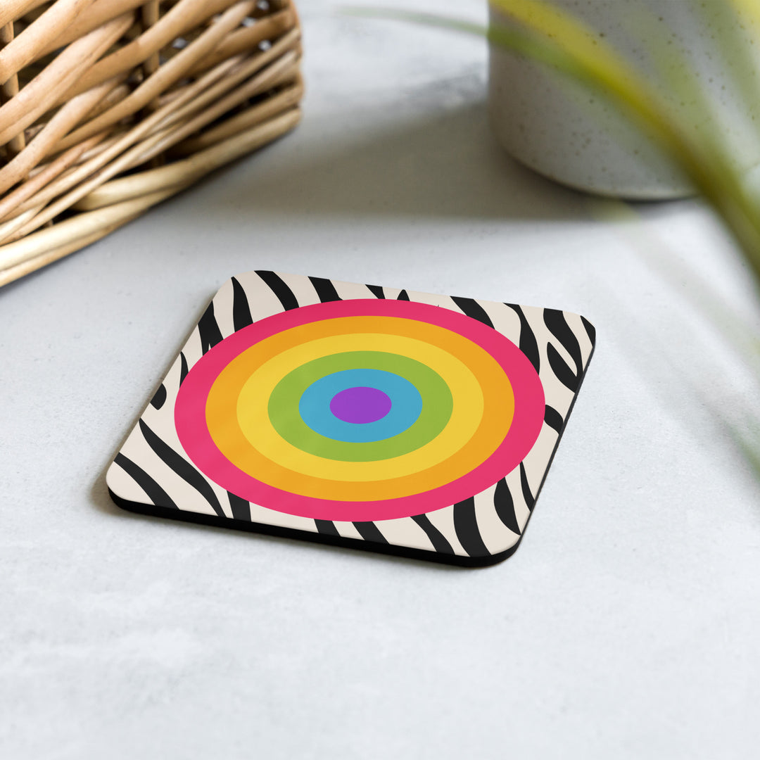 Rainbow Pride Flag Roundel Zebra Print Coaster Coaster The Rainbow Stores