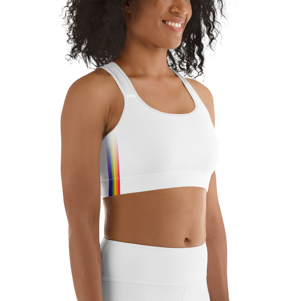 Rainbow Pride Flag Side Fade White Sports Bra Sports Bras The Rainbow Stores