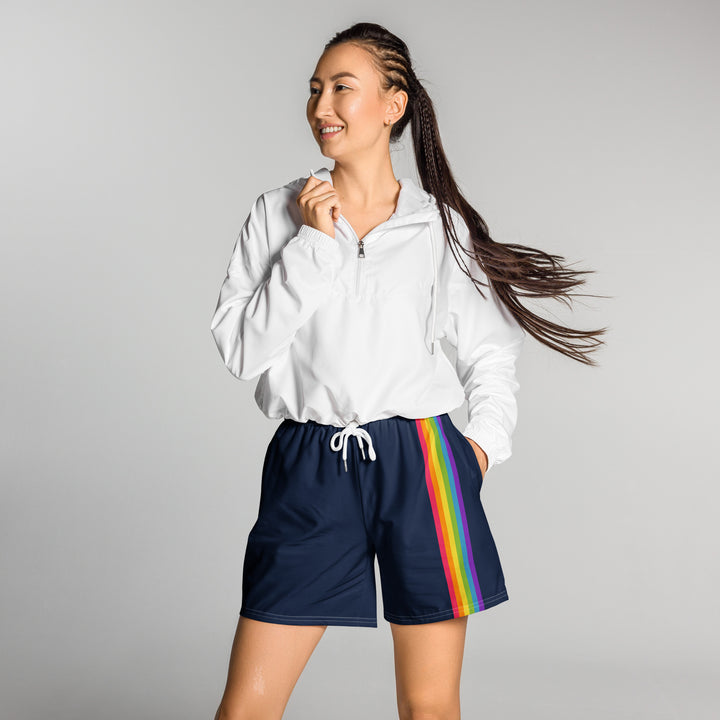 Rainbow Pride Flag Stripe Blue Athletic Long Shorts Shorts Long The Rainbow Stores