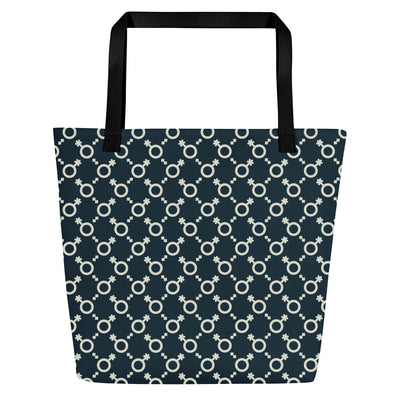 Blue and Cream Non-Binary Symbol Pattern Large Tote/Beach Bag Bags The Rainbow Stores