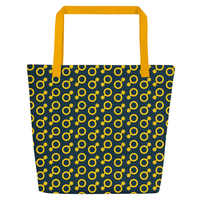 Yellow and Blue Non-Binary Symbol Pattern Large Tote Bag Bags The Rainbow Stores
