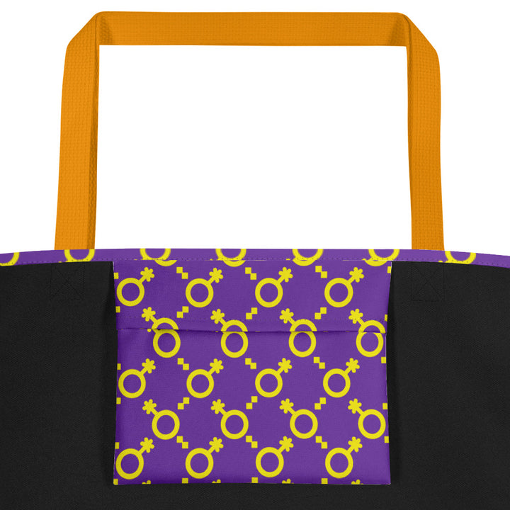 Yellow and Purple Non-Binary Symbol Pattern Large Tote Bag Bags The Rainbow Stores