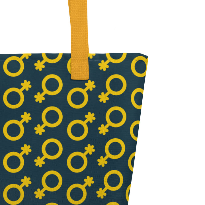 Yellow and Blue Non-Binary Symbol Pattern Large Tote Bag Bags The Rainbow Stores