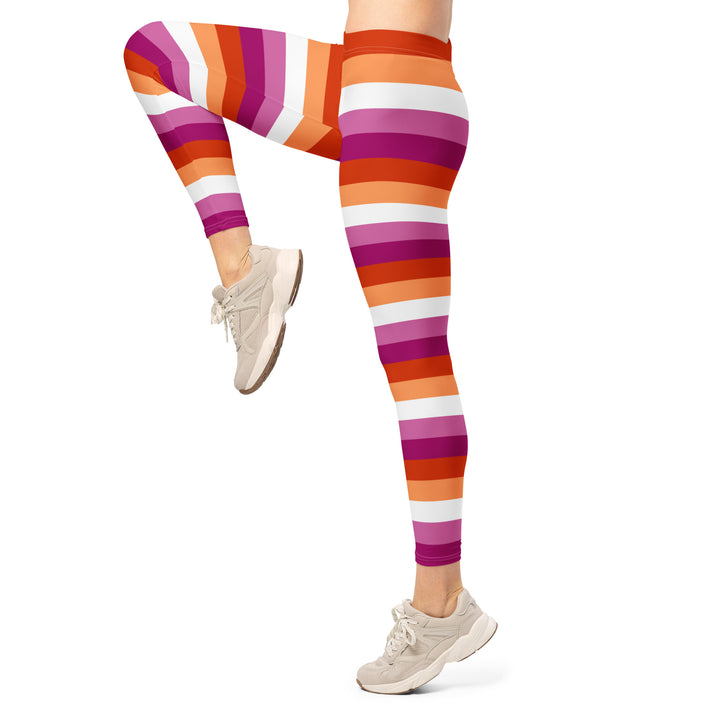 Lesbian Pride Hooped Leggings Leggings The Rainbow Stores