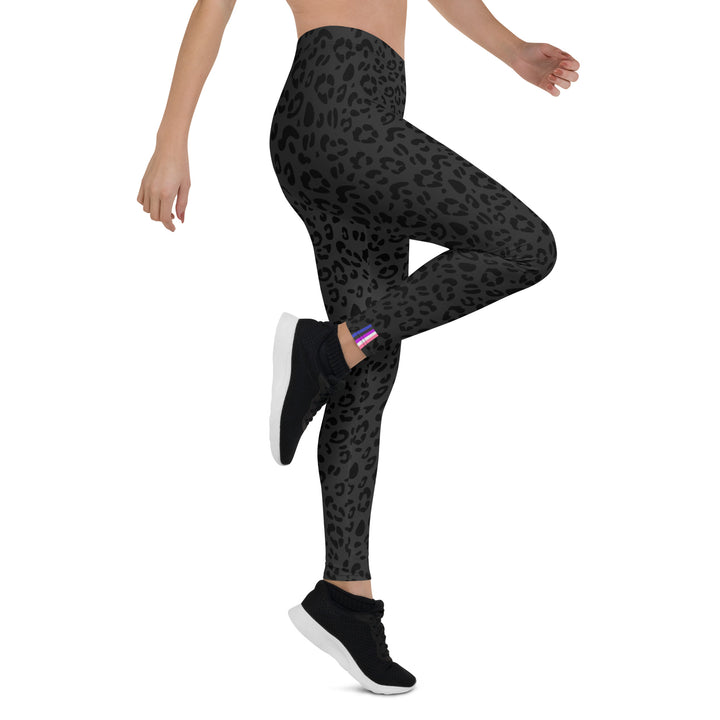 Gender Fluid Pride Flash Black Leopard Print Leggings Leggings The Rainbow Stores