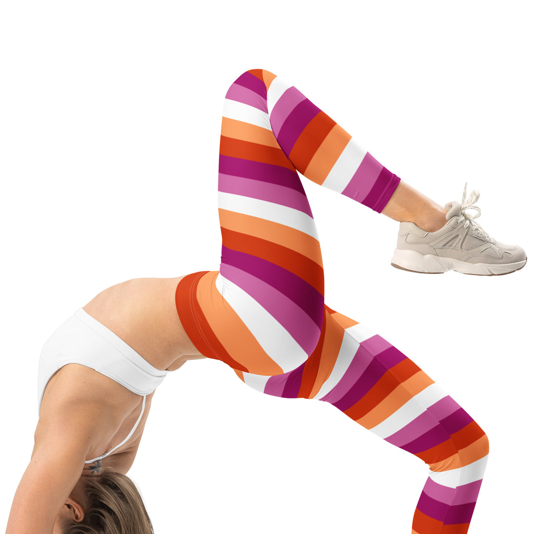 Lesbian Pride Hooped Leggings Leggings The Rainbow Stores