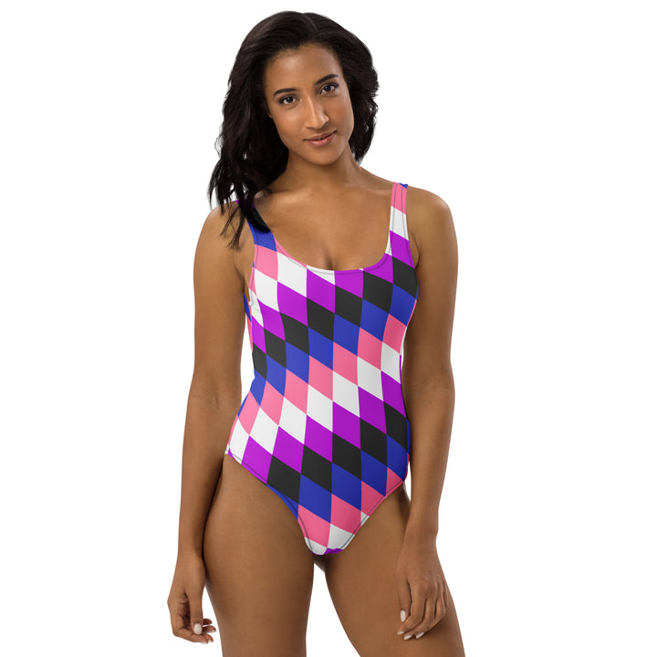 Gender Fluid Pride Flag Diamonds One-Piece Swimsuit Swimwear The Rainbow Stores