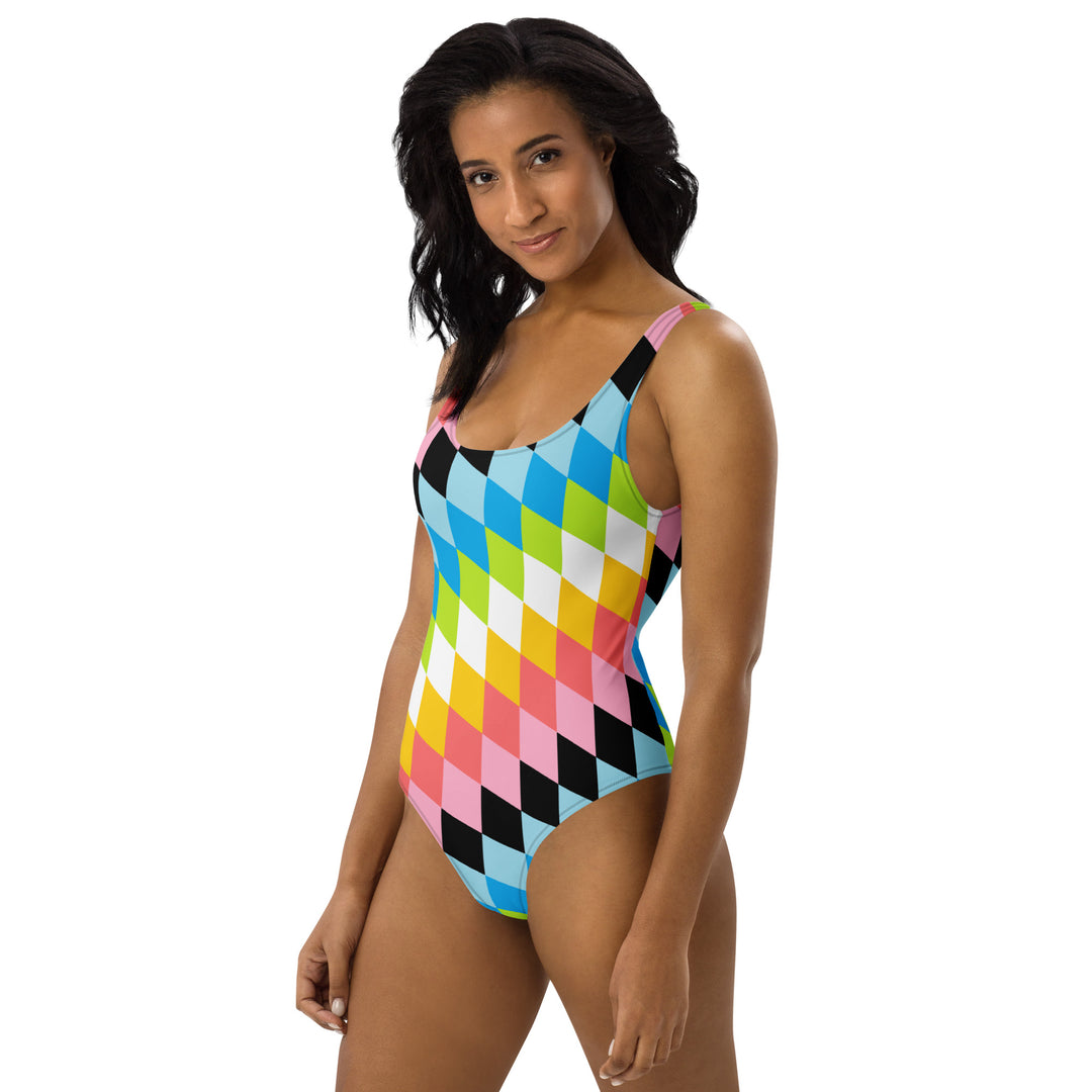 Queer Pride Flag Diamonds One-Piece Swimsuit Swimwear The Rainbow Stores