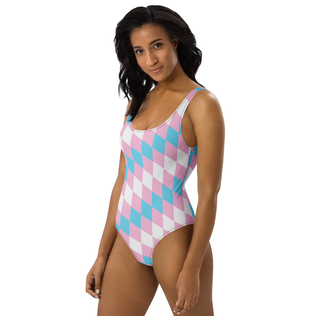 Trans Pride Flag Diamonds One-Piece Swimsuit Swimwear The Rainbow Stores