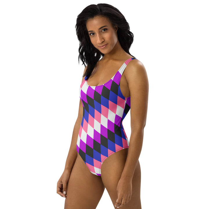 Gender Fluid Pride Flag Diamonds One-Piece Swimsuit Swimwear The Rainbow Stores