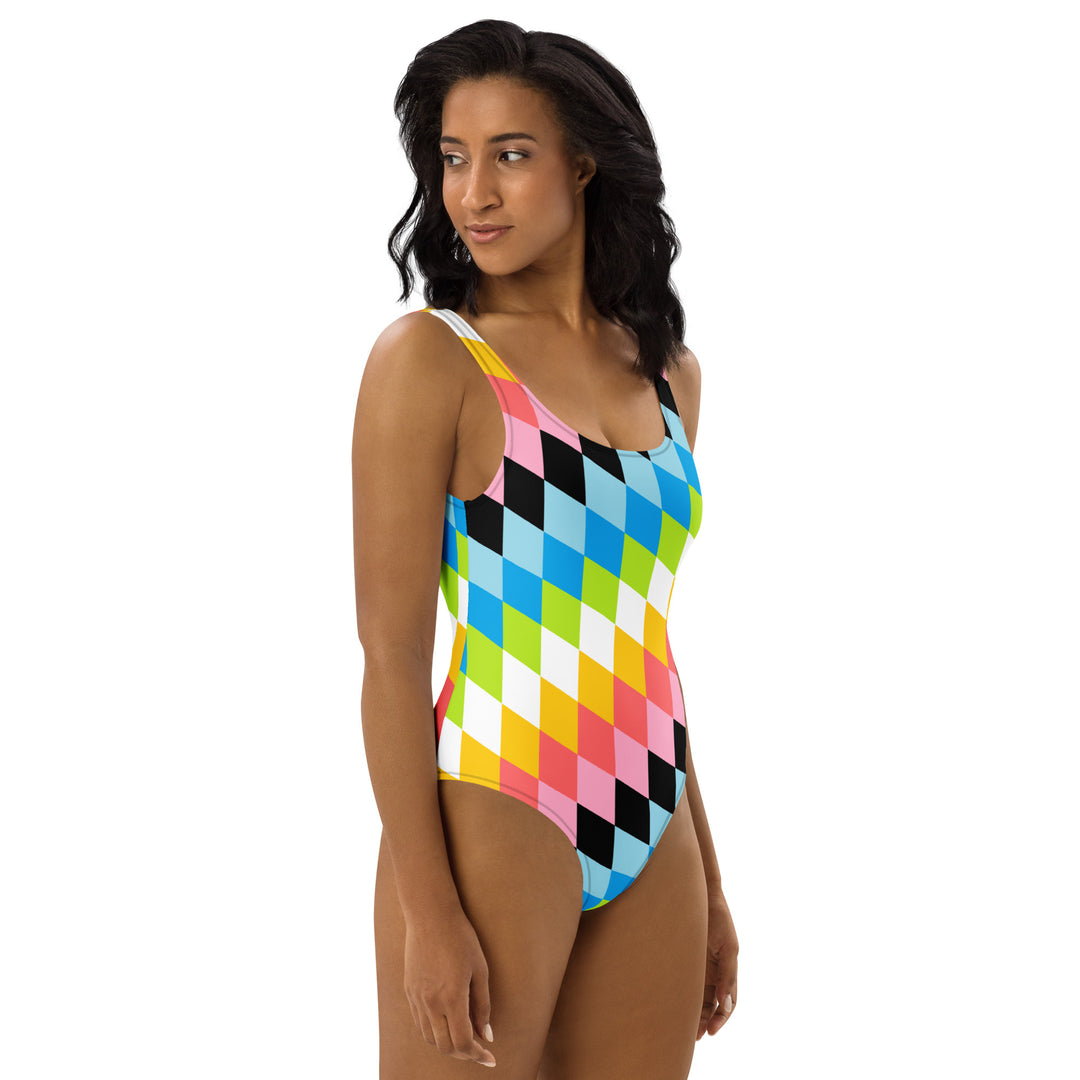 Queer Pride Flag Diamonds One-Piece Swimsuit Swimwear The Rainbow Stores