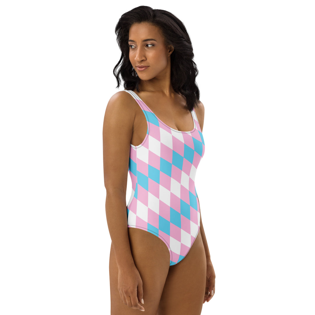 Trans Pride Flag Diamonds One-Piece Swimsuit Swimwear The Rainbow Stores