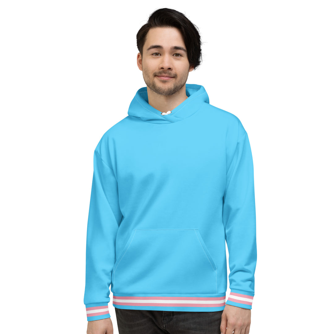Light Blue Trans Flag Trim Hoodie Hoodies The Rainbow Stores