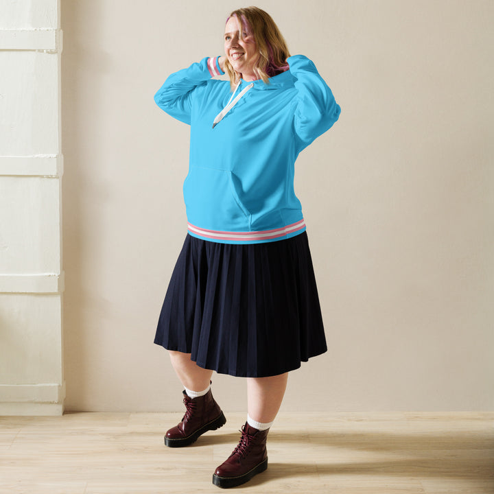 Light Blue Trans Flag Trim Hoodie Hoodies AOP The Rainbow Stores