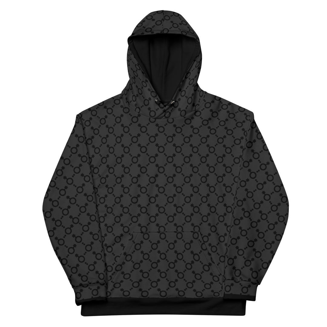 Non Binary Symbol Pattern Black/Grey Hoodie Hoodies AOP The Rainbow Stores